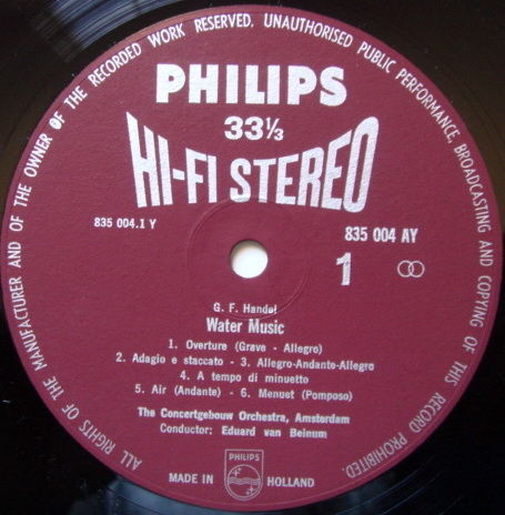 ★1st Press★ PHILIPS HI-FI STEREO / VAN BEIMUM, - Handel...