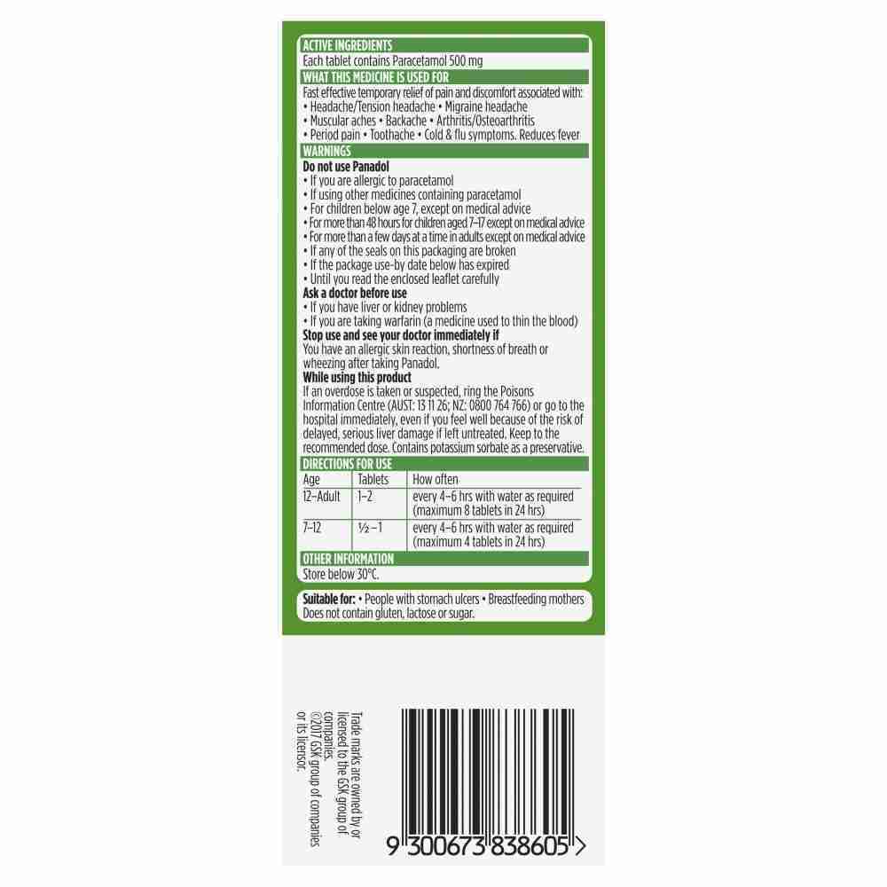 Panadol For Pain Relief, Paracetamol - 500Mg 20 Tablets - Image 3