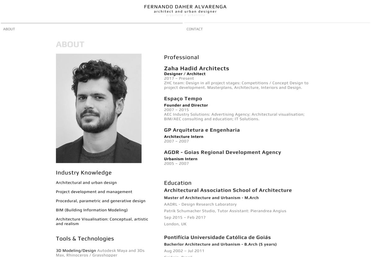 Screenshot of Fernando Daher Alvarenga, from the architecture portfolios collection.