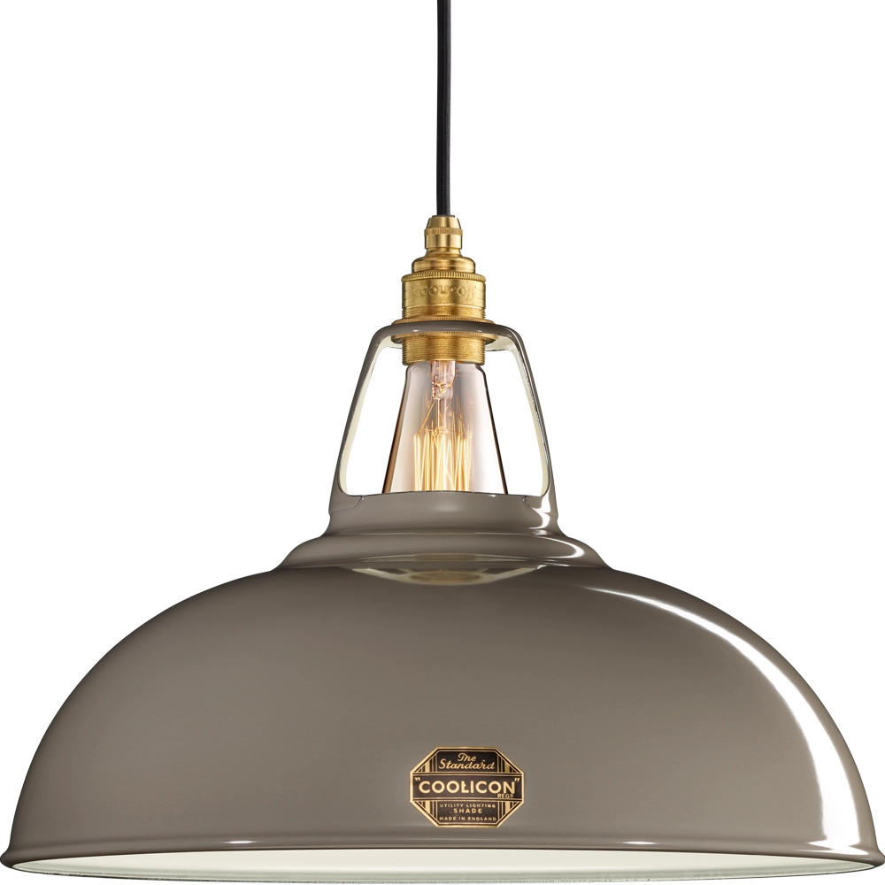 Large Original Grey Coolicon lampshade with a Signature Brass pendant set
