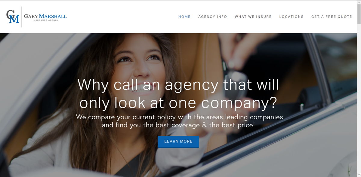 Screenshot of GARY MARSHALL INSURANCE, from the insurance agent websites collection.