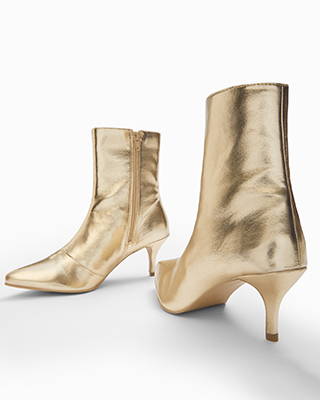 Golden Metallic Zipper Stiletto Boots