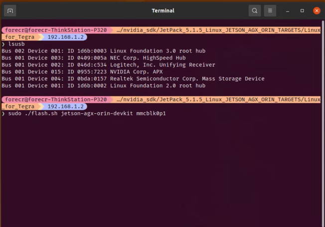 Jetson flashing command