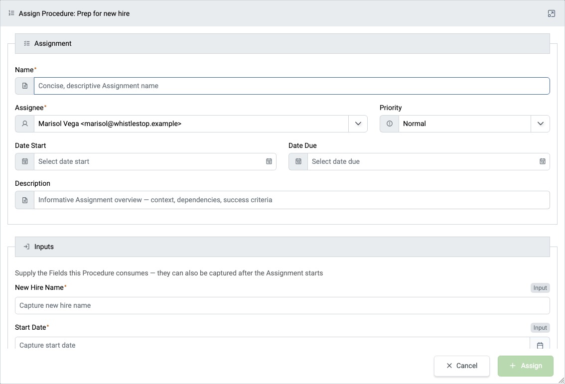 Assign Procedure dialog
