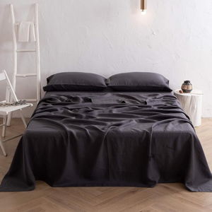ATLINIA Bedding Linen Sheets Set Bed - 100% French Linen Sheets King Size Organic Flax Bedding Farmhouse Boho Style - Deep Pocket Fitted Sheet & Flat Sheet & 2 Pillowcases (Dark Grey, King)