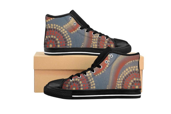 Abstract Dot Wave Pattern Women's Classic Sneakers | Boho Printed High Top Shoes