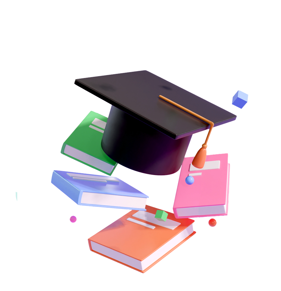 Graduation cap and books for Educational Team Building