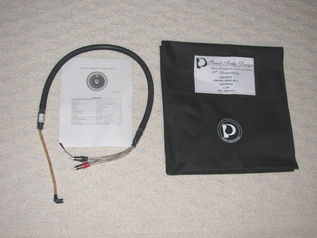 PURIST AUDIO AQUEOUS 20TH ANNIVERSARY PHONO CABLE WITH CARRY BAG AND PAPERWORK