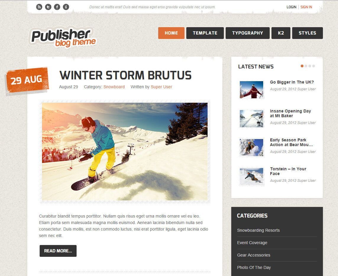 Publisher Blog Theme - шаблон от GavickPro