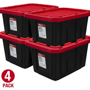 Hyper Tough 12 Gallon Snap Lid Storage Bin, Black/Red Lid, Set of 4