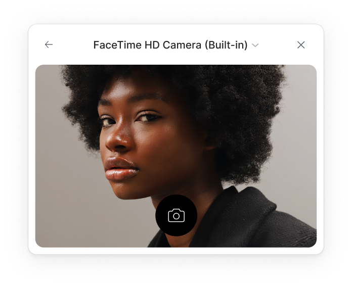 File Uploader in Camera mode with woman’s face closeup