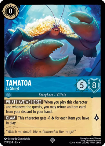 Tamatoa card from Disney's Lorcana: The First Chapter.