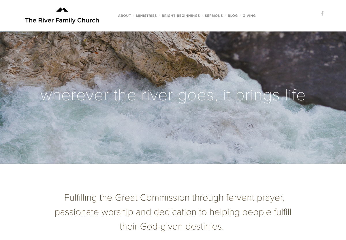 Screenshot of The River Family Church, from the squarespace church websites collection.