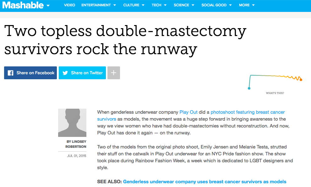 Mashable.com article - Two topless double-mastectomy survivors rock the runway