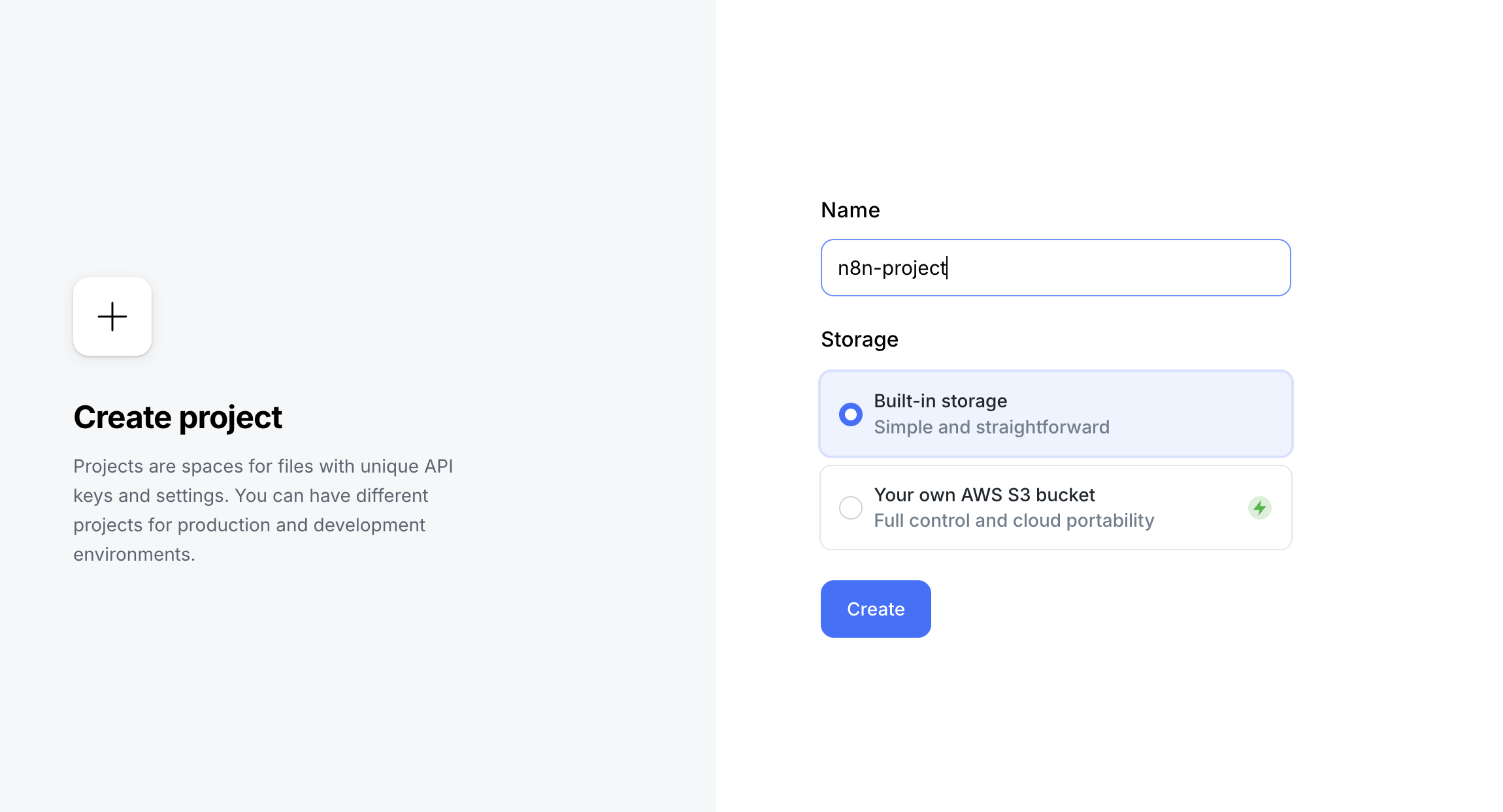 Creating project in Uploadcare