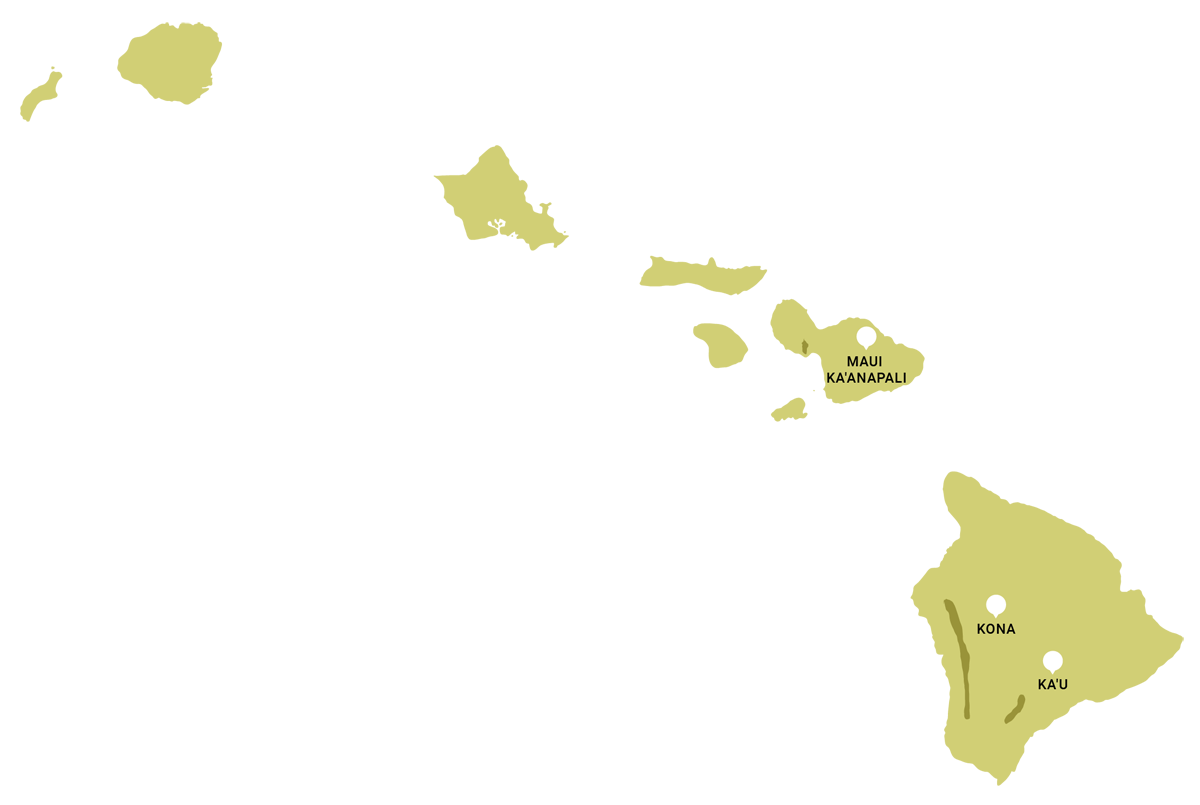 map from hawaii with all coffee producing regions