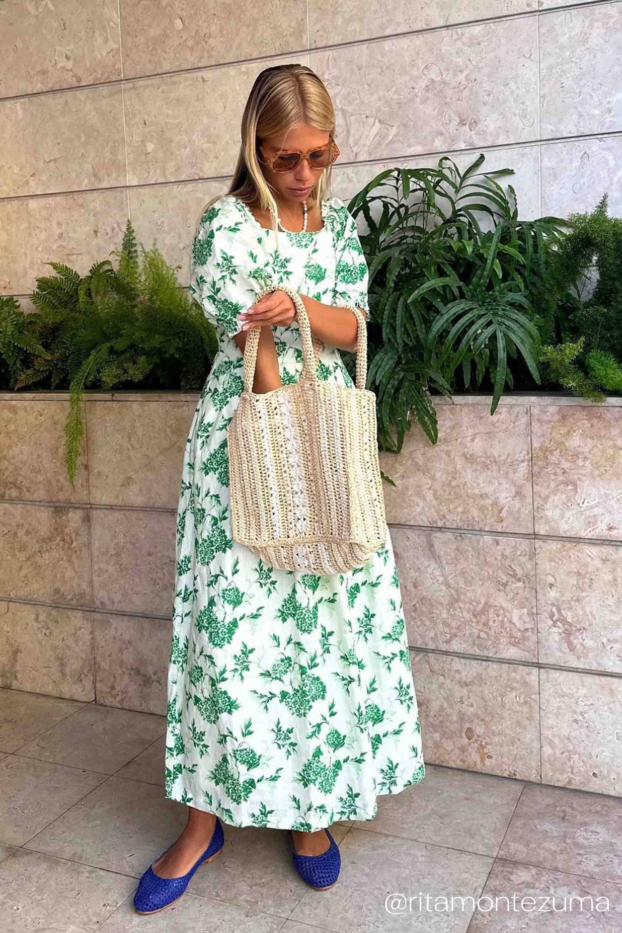 Influencer Rita Montezuma wears the Yolke Sophia floral linen dress
