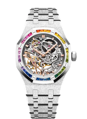 Royal Oak 37 Double Balance Wheel Openworked Frosted White Gold / Rainbow