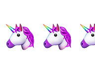 Emoji of 2.5 unicorn head with purple mane.