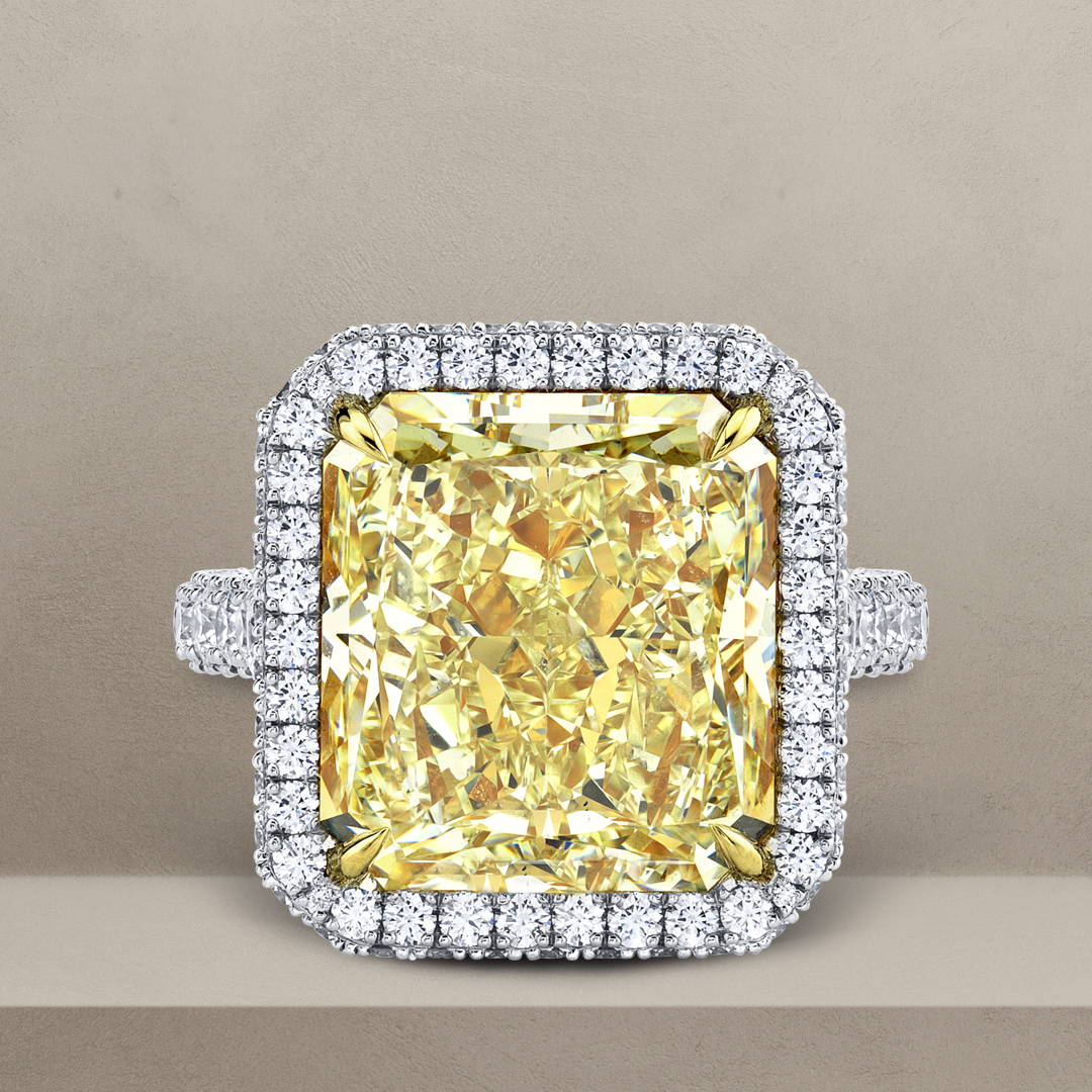 Yellow Diamond Ring with White Diamond Halo