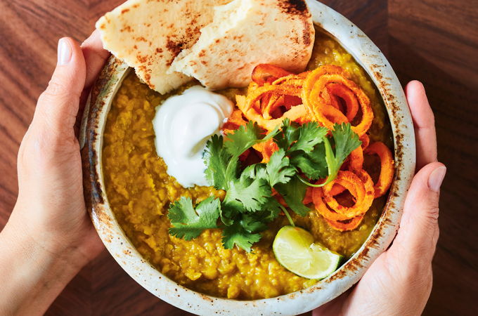 Dahl with Sweet Potato Spirals