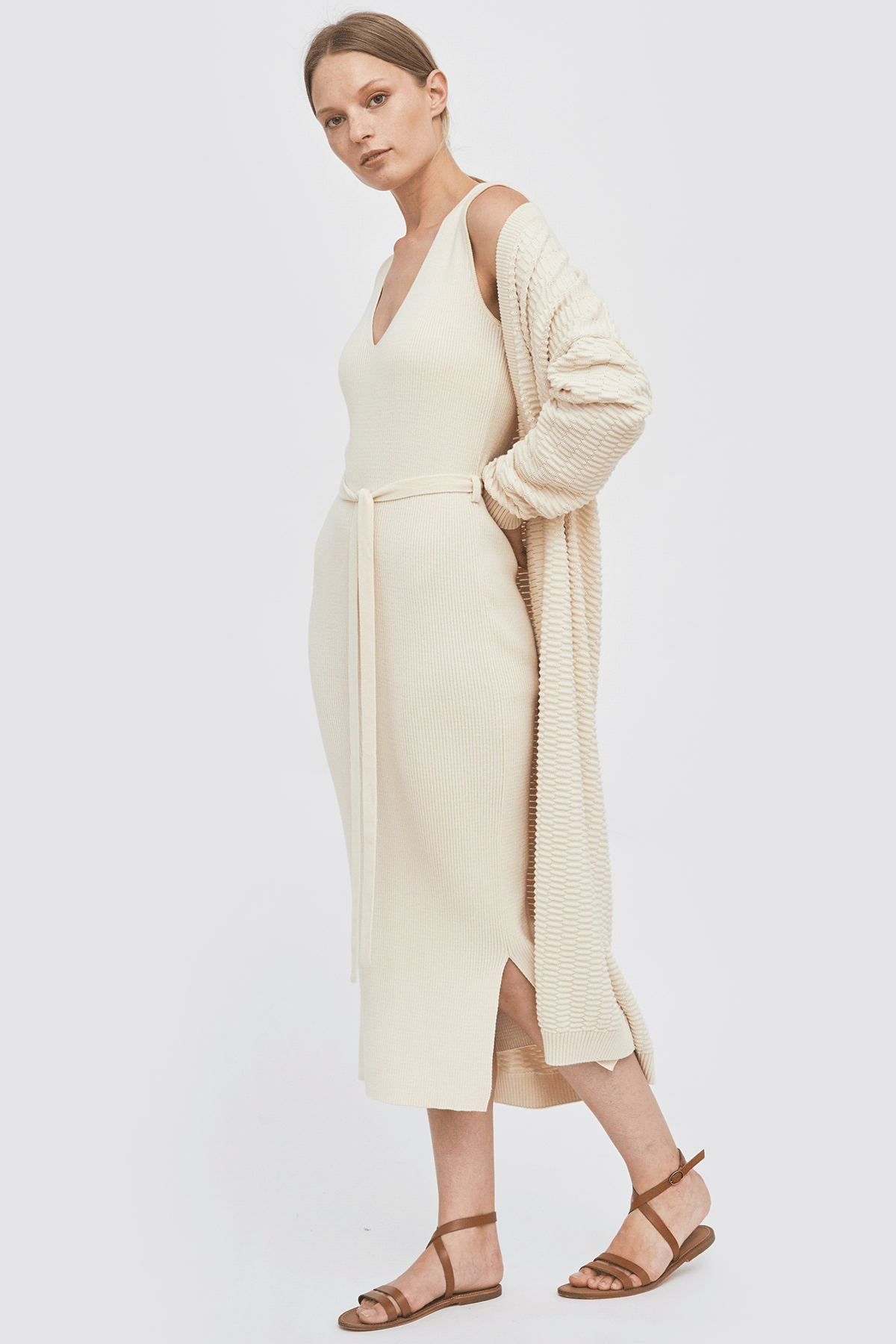 Sustainable organic cotton knitwear for summer knitted dress and knitted cardigan