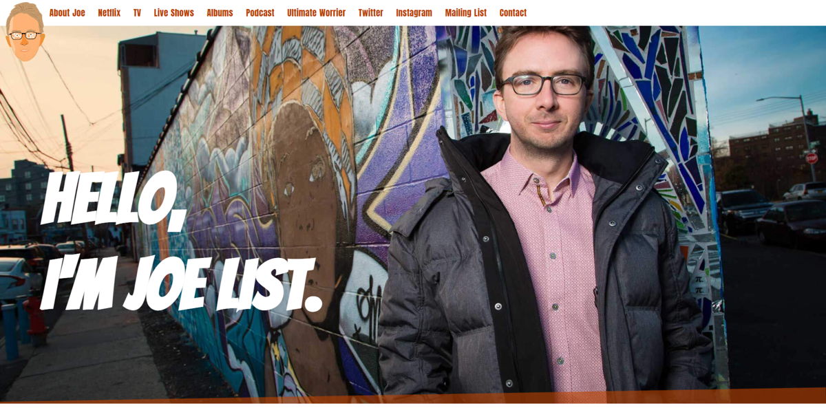 Screenshot of Joe List, from the stand-up comedian websites collection.