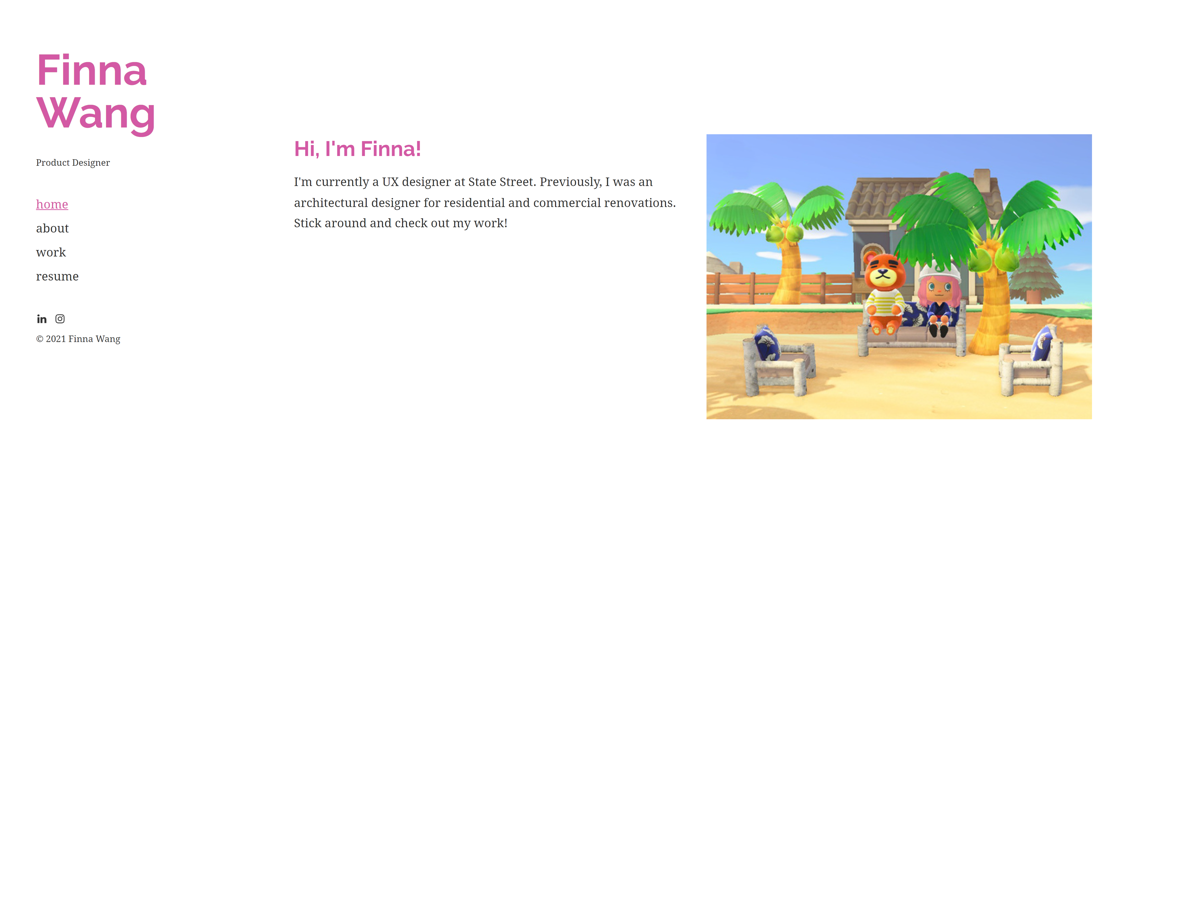 Screenshot of Finna Wang, from the ux portfolios collection.