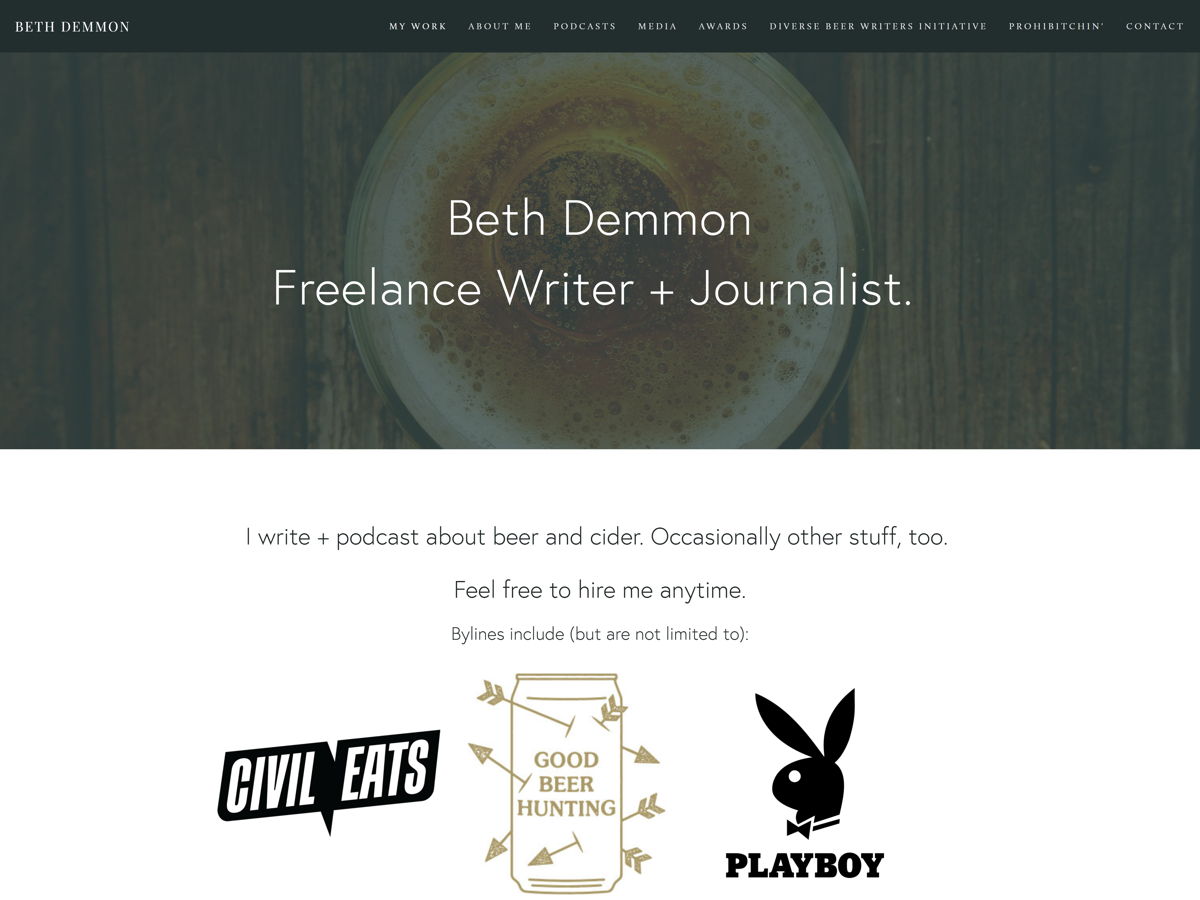 Screenshot of Beth Demmon, from the writer websites collection.