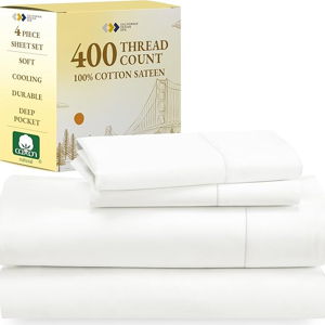 California Design Den 100% Cotton Sheets, Soft 400 Thread Count Sateen Bed Sheet Set, Cooling Sheets for Queen Size Bed with Deep Pockets, Bedding Sheets & Pillowcases, (Ivory)