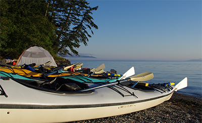 Kayaks on a beach