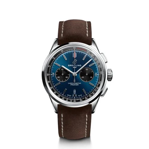 Premier B01 Chronograph 42 Stainless Steel / Blue / Brown Nubuck / Pin