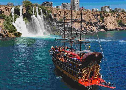Pirate Boat Trip to Duden Waterfall in Antalya from Belek