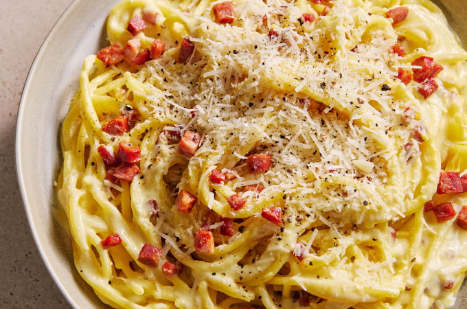 Spaghettonis carbonara au chorizo