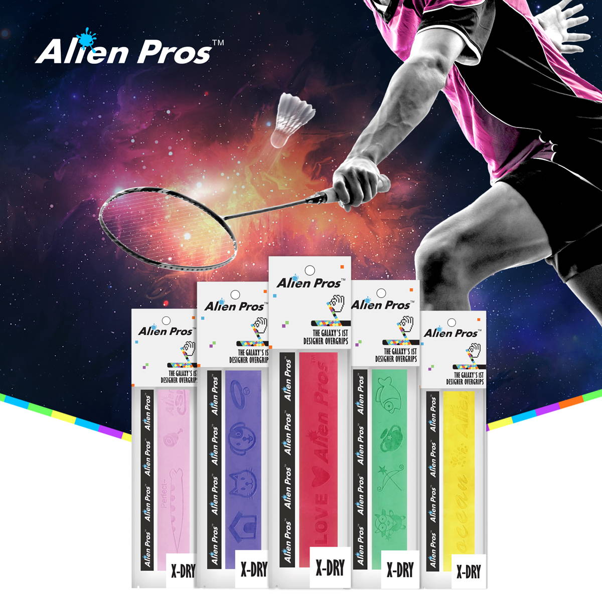 Badminton Sets 60 Pecslot W Pro Surgrip Tennis Grip Perforé