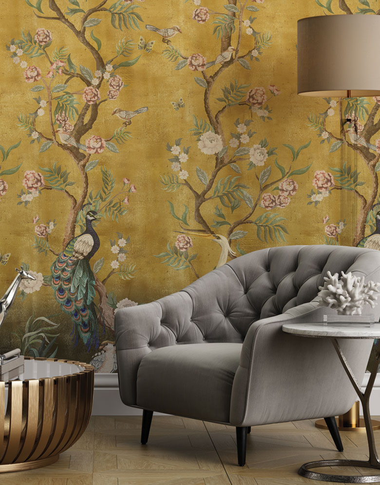 Yellow Beautiful Chinoiserie Wallpaper pattern image