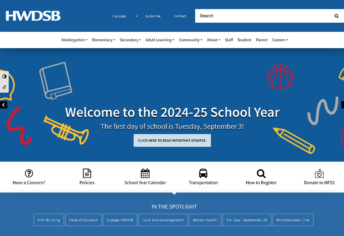 Screenshot of Hamilton-Wentworth District School Board, from the blue websites collection.