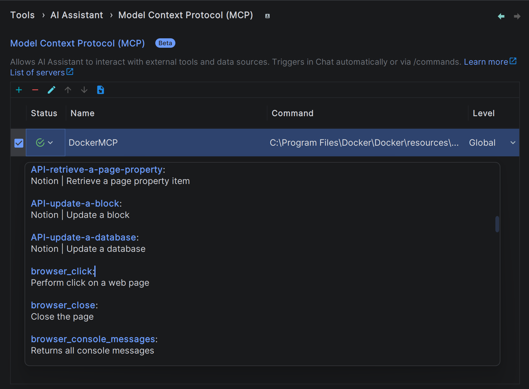 Tools from configured Notion and Playwright MCP servers