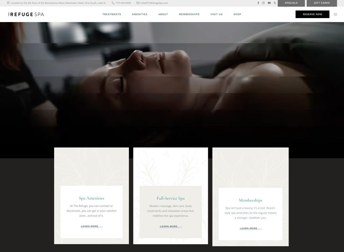 Screenshot of The Refuge Spa, from the spa websites collection.