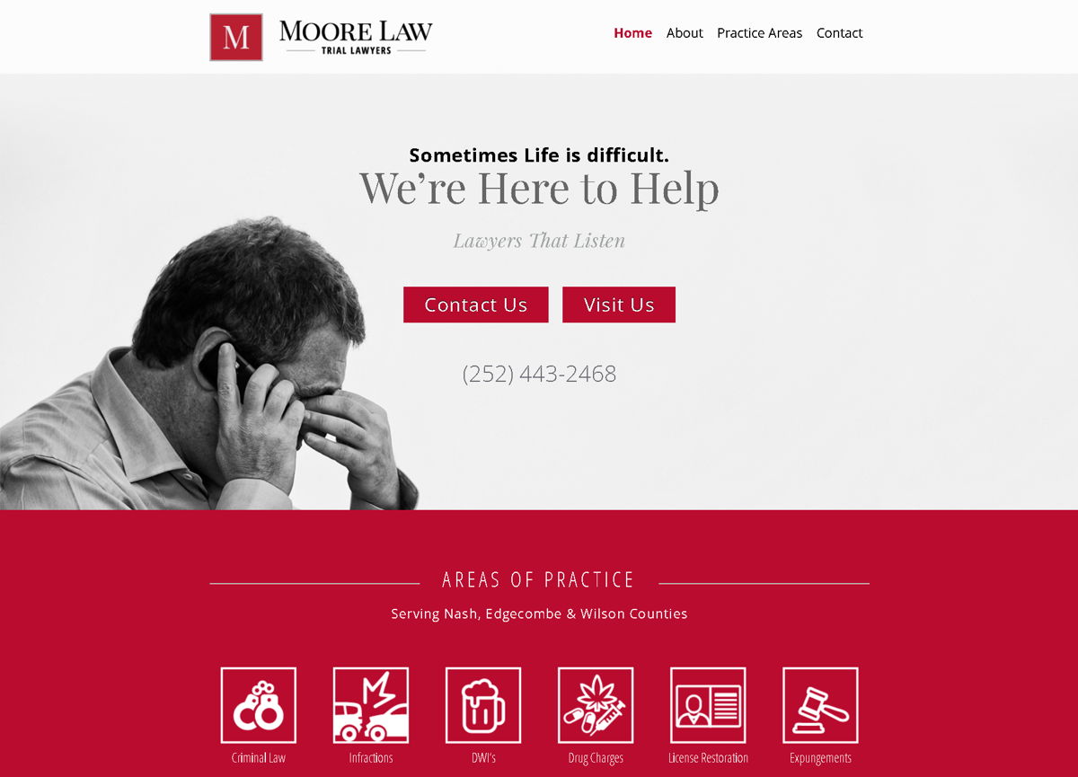 Screenshot of Moore Law, LLC., from the law firm websites collection.