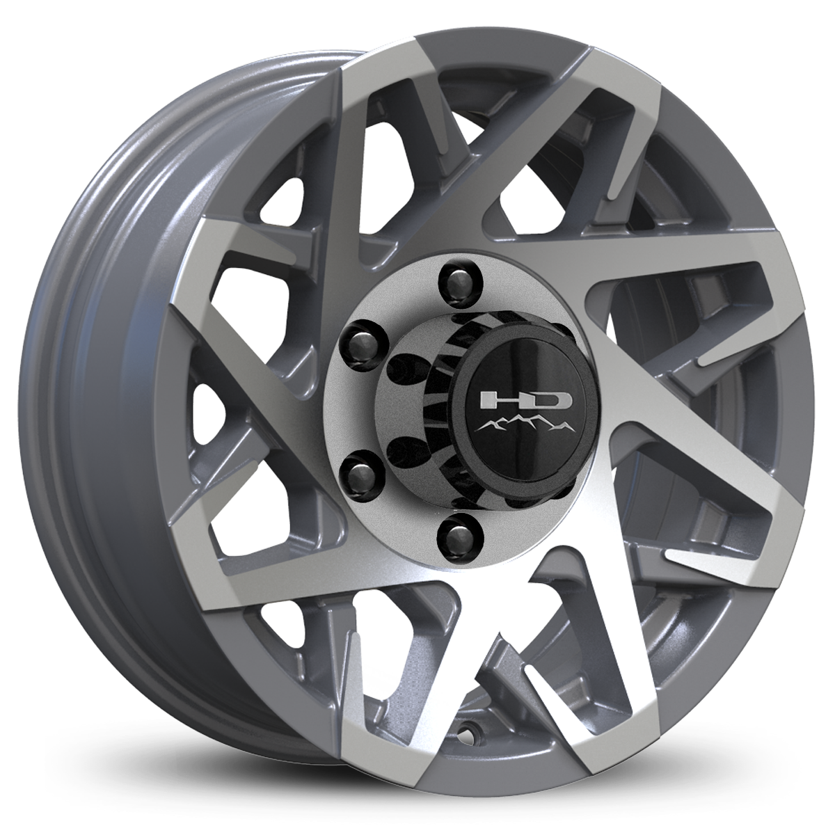 HD Off-Road Canyon Custom Trailer Wheel Rims in 15x6.0  15x6 Gloss Gunmetal Machined Face with Center Cap & Logo fits 6x5.50 / 6x139.7 Axle Boat, Car, RV, Travel, Concession, Horse, Utility, Lawn & Garden, & Landscaping.