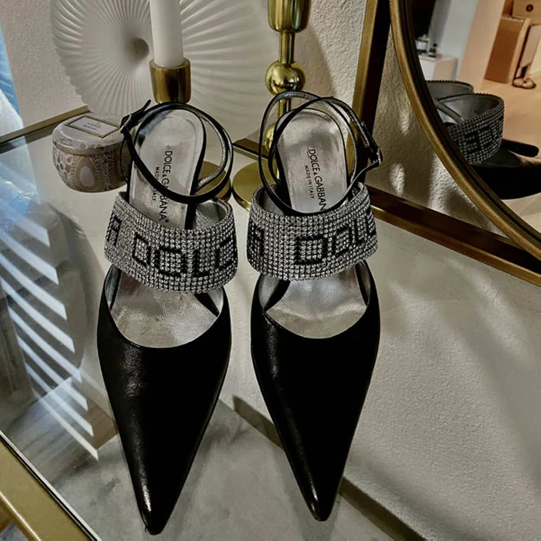 Dolce & Gabbana Glitzer Logo Leder High Heels