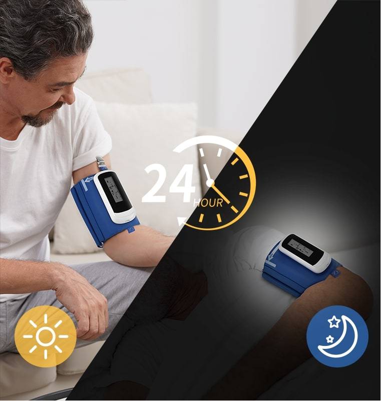 The ambulatory blood pressure monitor can measure BP data for 24 hours.