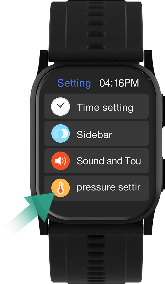 Das Einstellungsmenü der Wellue Smart Blutdruckuhr hebt die Blutdruckeinstellungen für die geplante Überwachung und die Messoptionen hervor.
