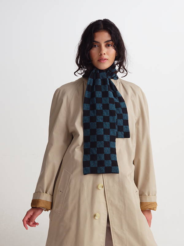 model wears Small Check Scarf