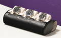Perfect display stand for Black leather watch rolls