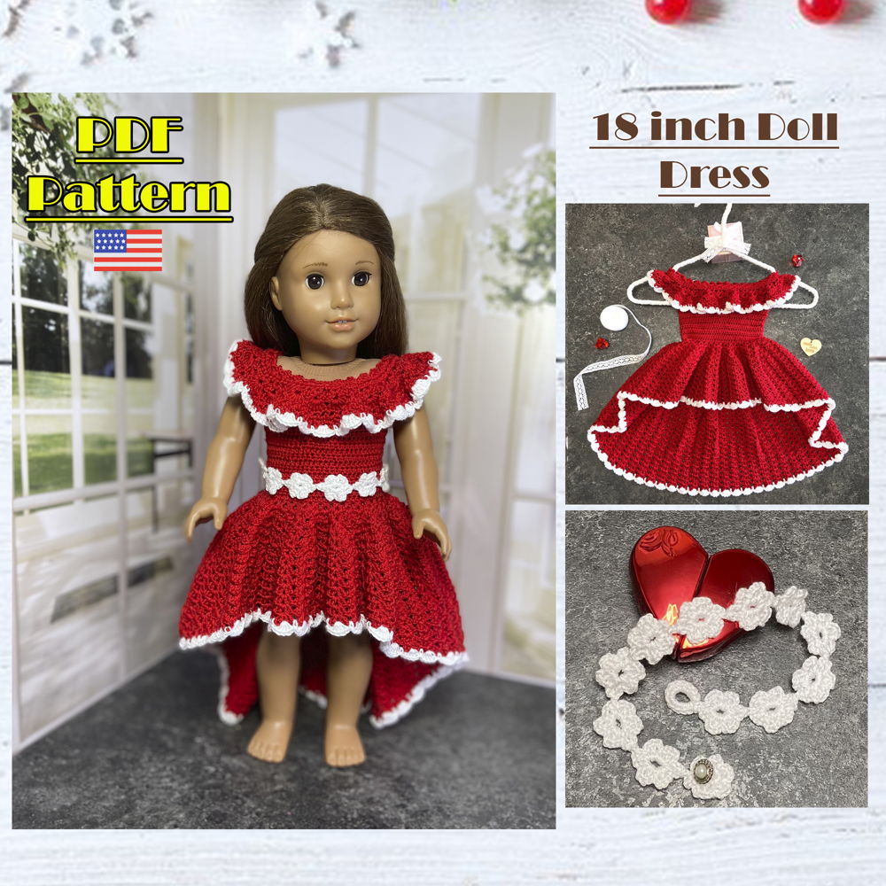 Vestido vermelho para boneca de 18 polegadas
