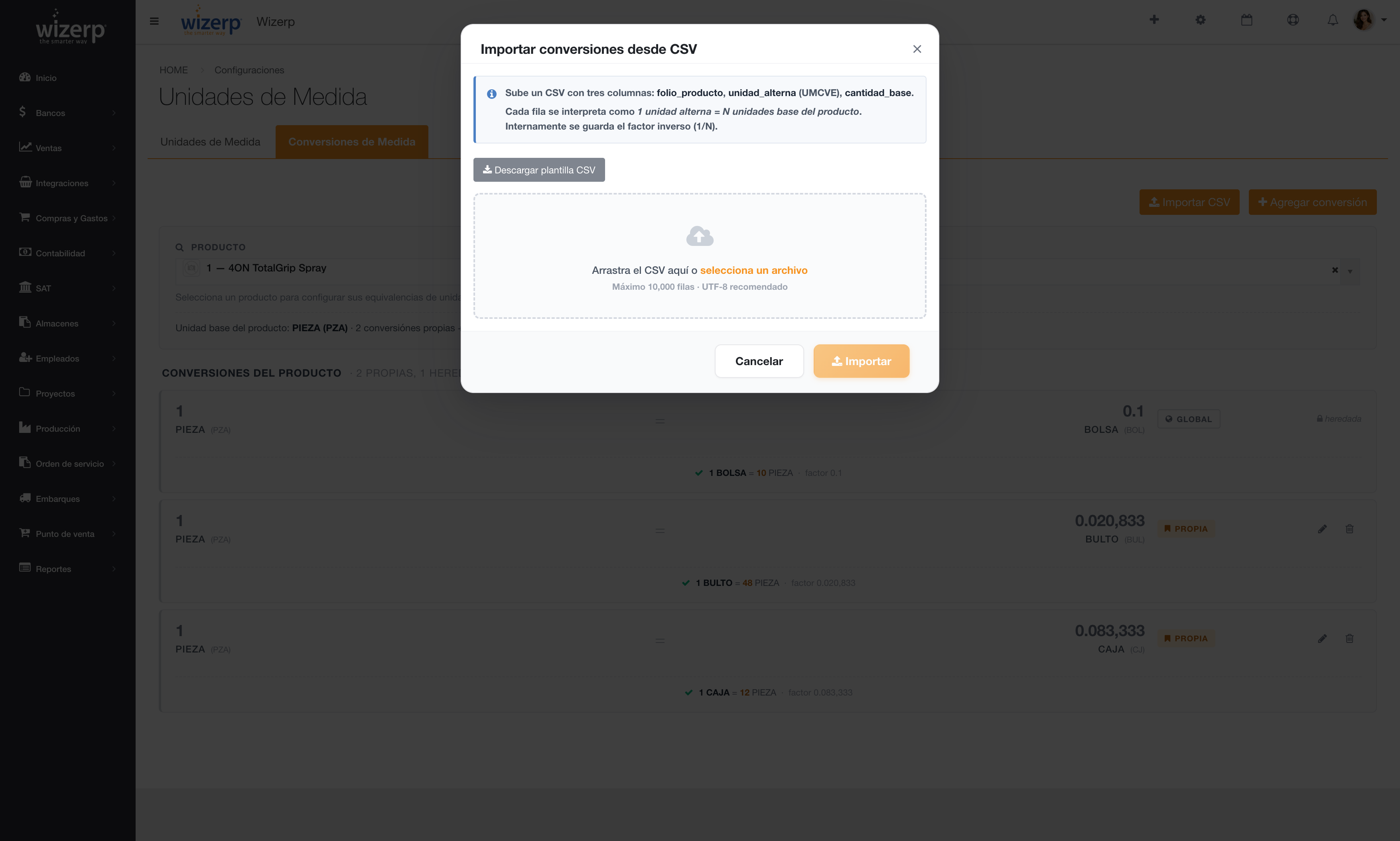 Importaci&oacute;n masiva: hasta 10,000 filas por archivo, en formato UTF-8.