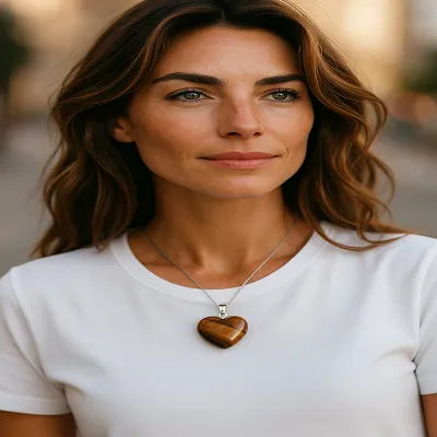 Tiger Eye Heart Crystal Pendant - Includes Leather Band