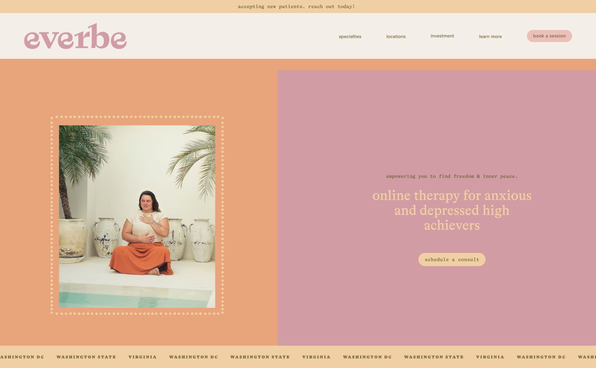Screenshot of Ever Be Therapy, from the therapist websites collection.